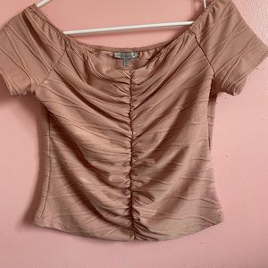 Off the shoulder nude pink shirt